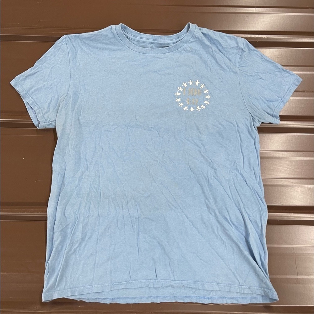1 John 4:19 We love him, because he first loved us T-shirt unisex size Large